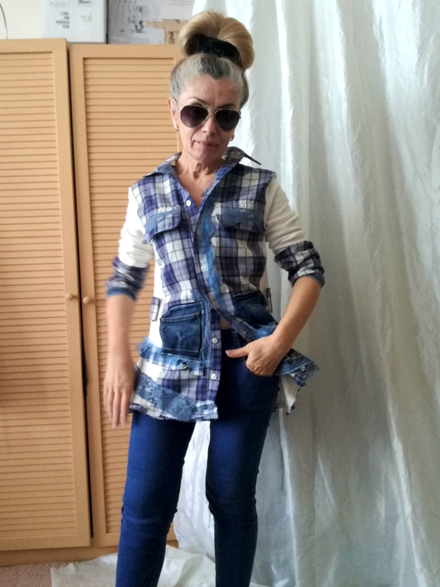 Plaid Duster Dress,S Blue Shirt Dress