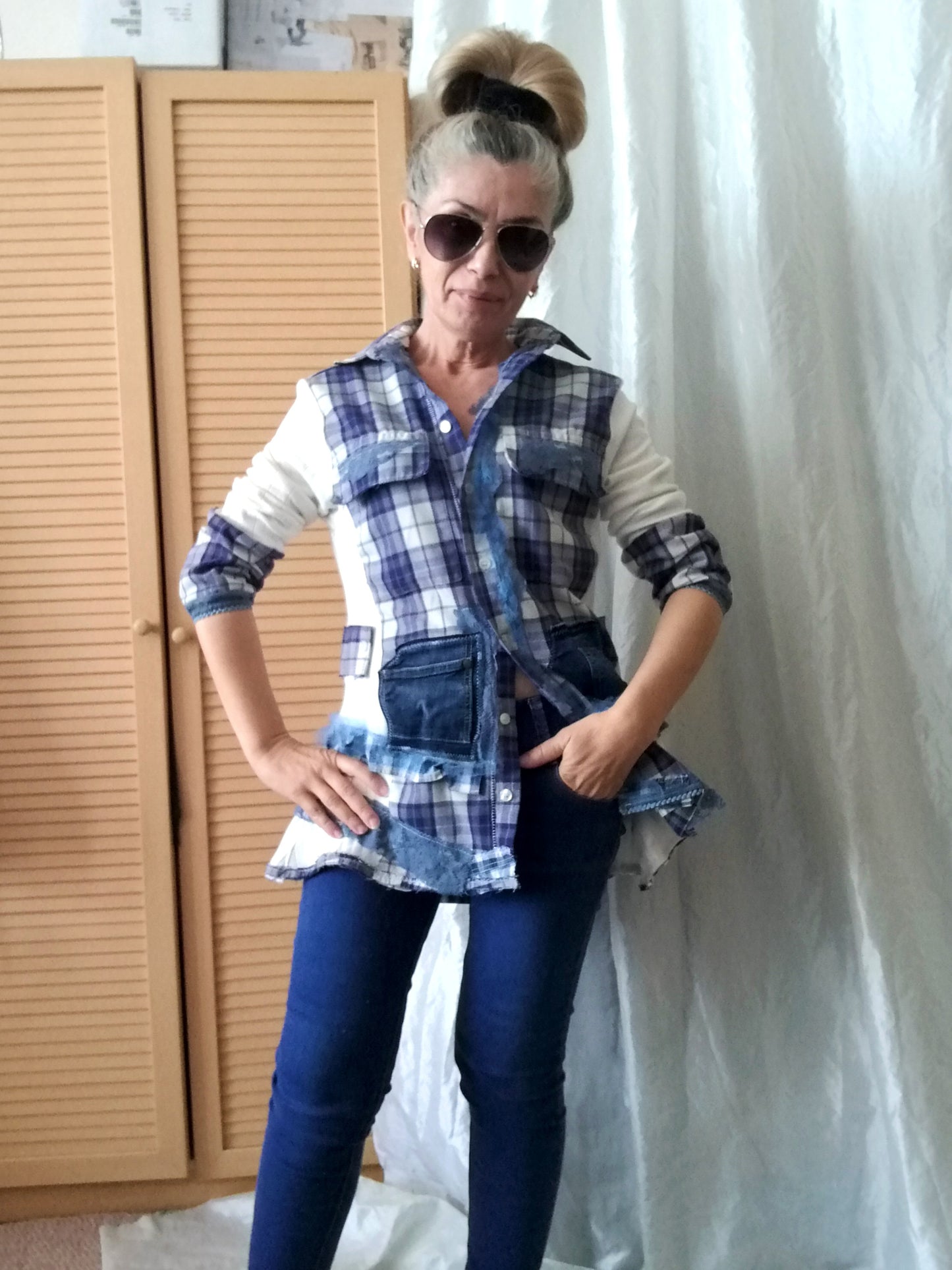 Plaid Duster Dress,S Blue Shirt Dress