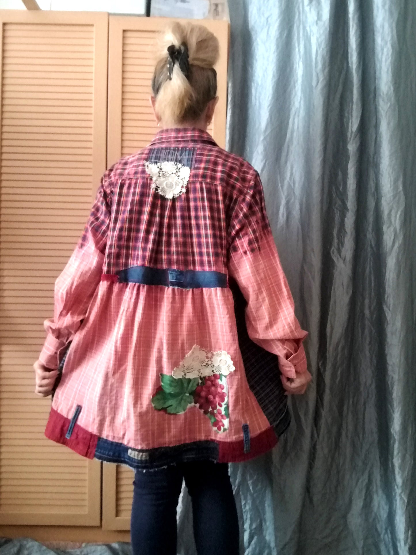 Red Duster Dress,XL Long Embroidered Shirt Dress