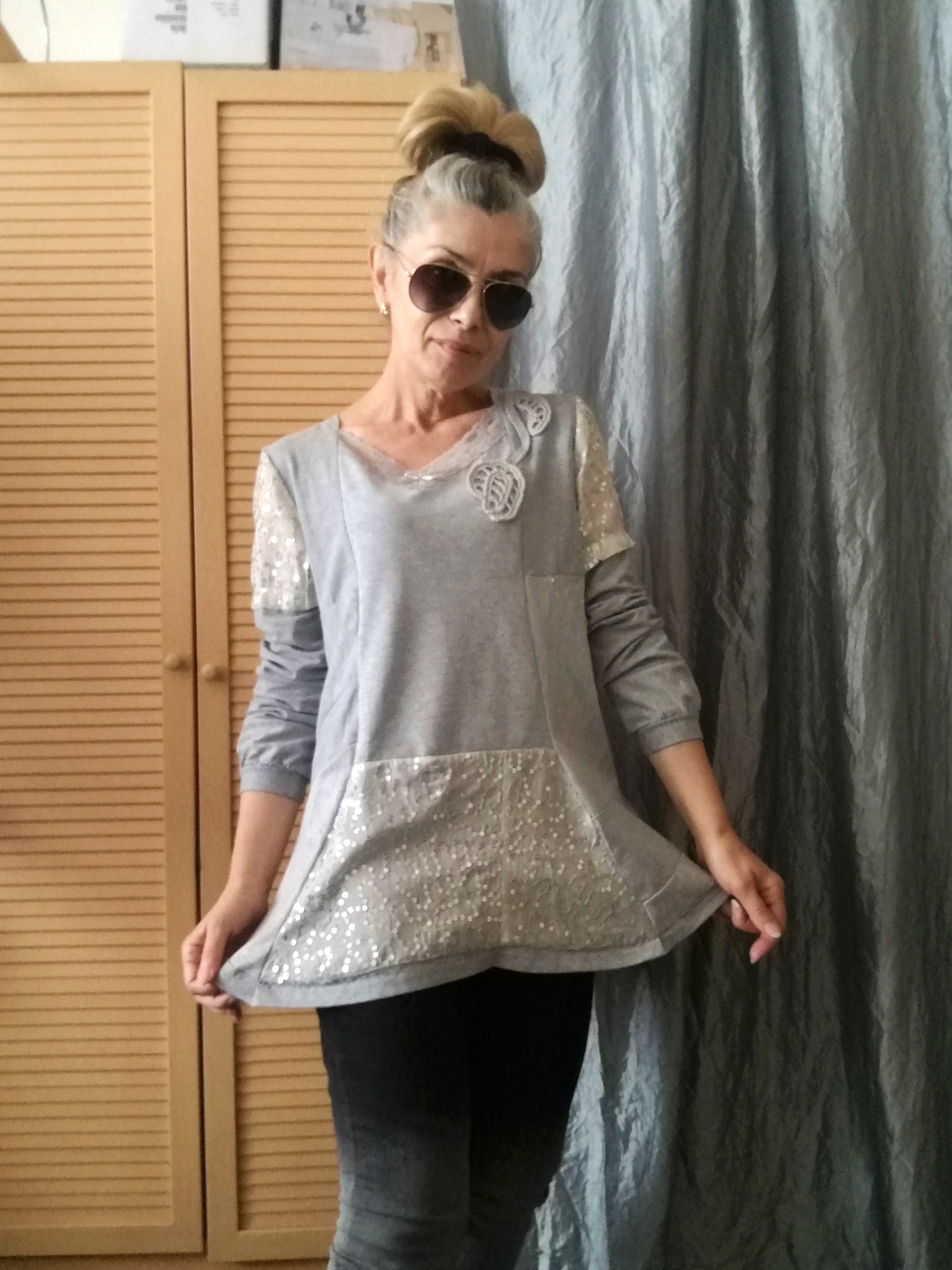 Gray Tunic Dress,M Casual Chic Cotton Top