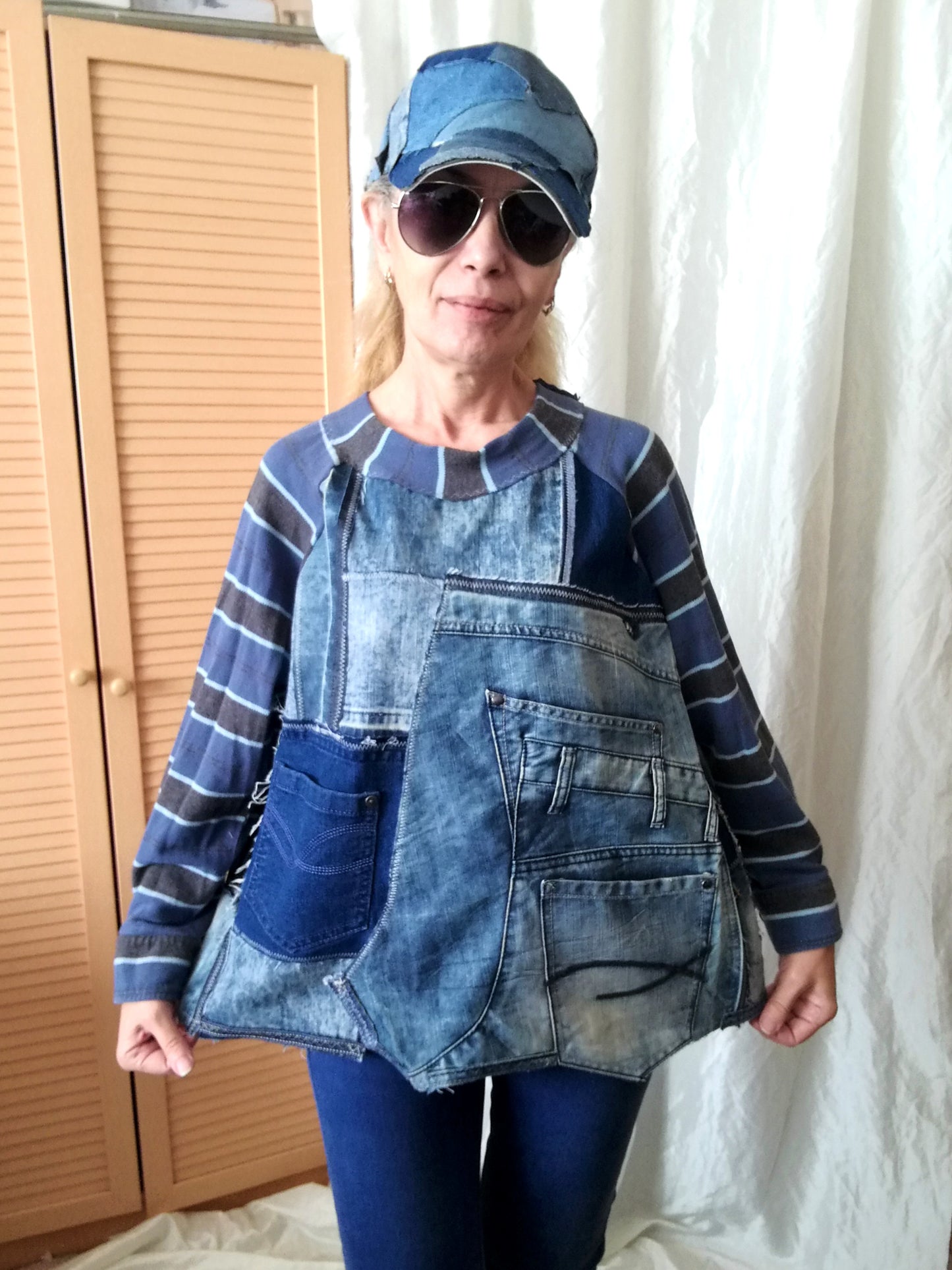 Plus Size Denim Top,XL/2XL Long Sleeves T-Shirt