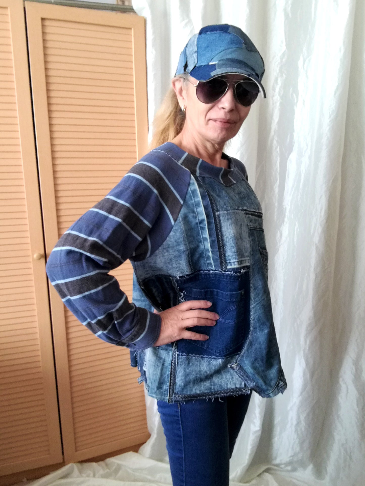 Plus Size Denim Top,XL/2XL Long Sleeves T-Shirt