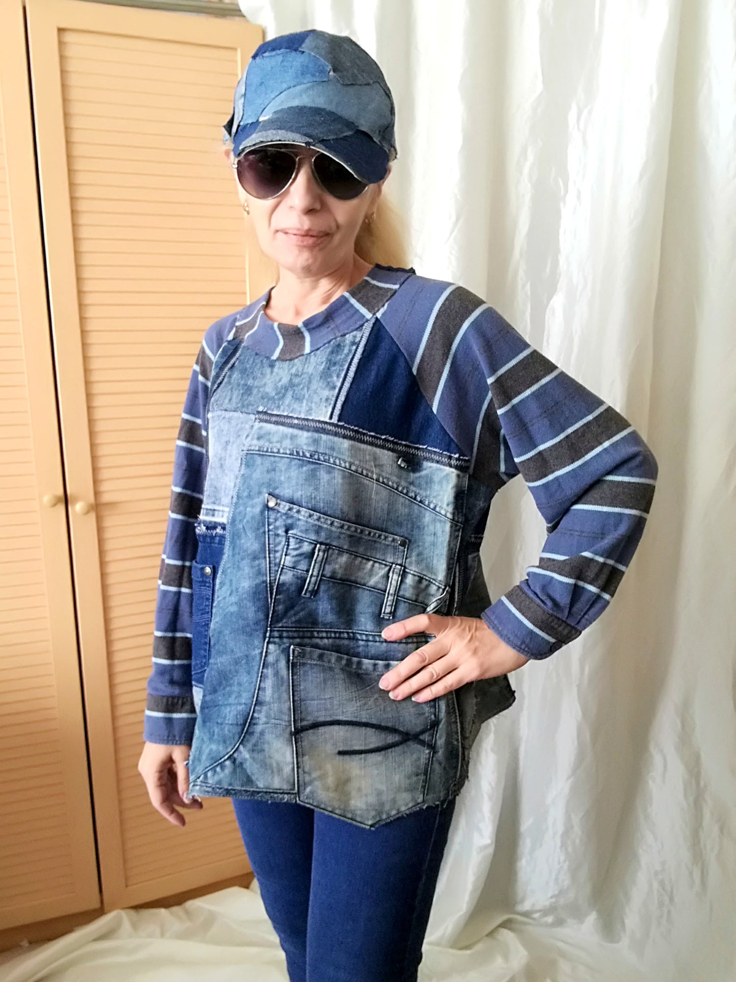 Plus Size Denim Top,XL/2XL Long Sleeves T-Shirt