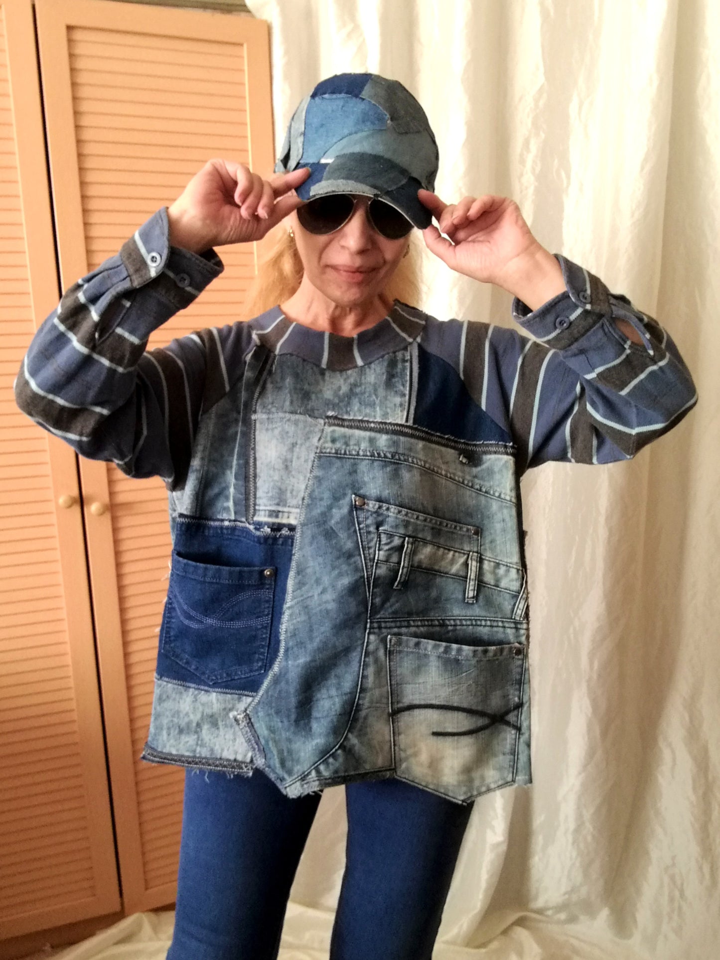 Plus Size Denim Top,XL/2XL Long Sleeves T-Shirt