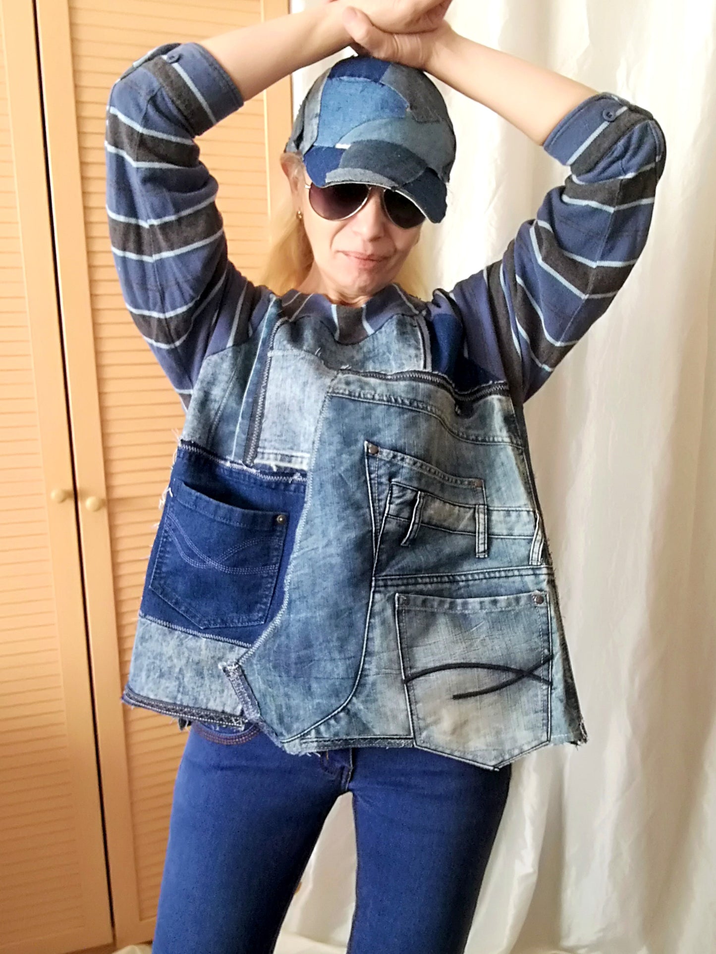 Plus Size Denim Top,XL/2XL Long Sleeves T-Shirt