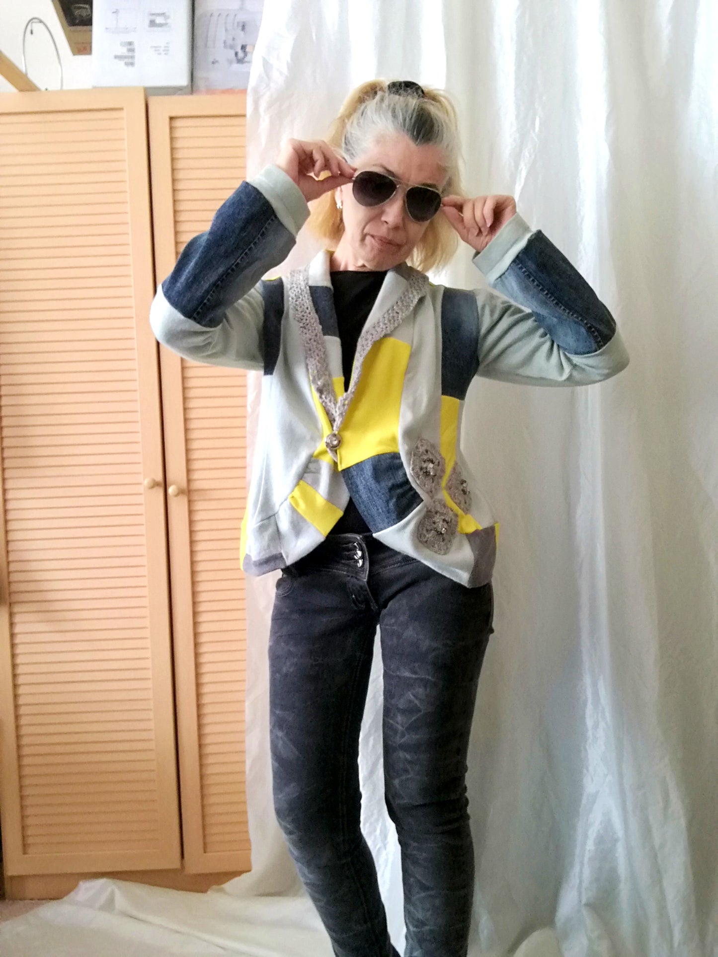 Crop Denim Jacket,M Patchwork Cardigan Jacket