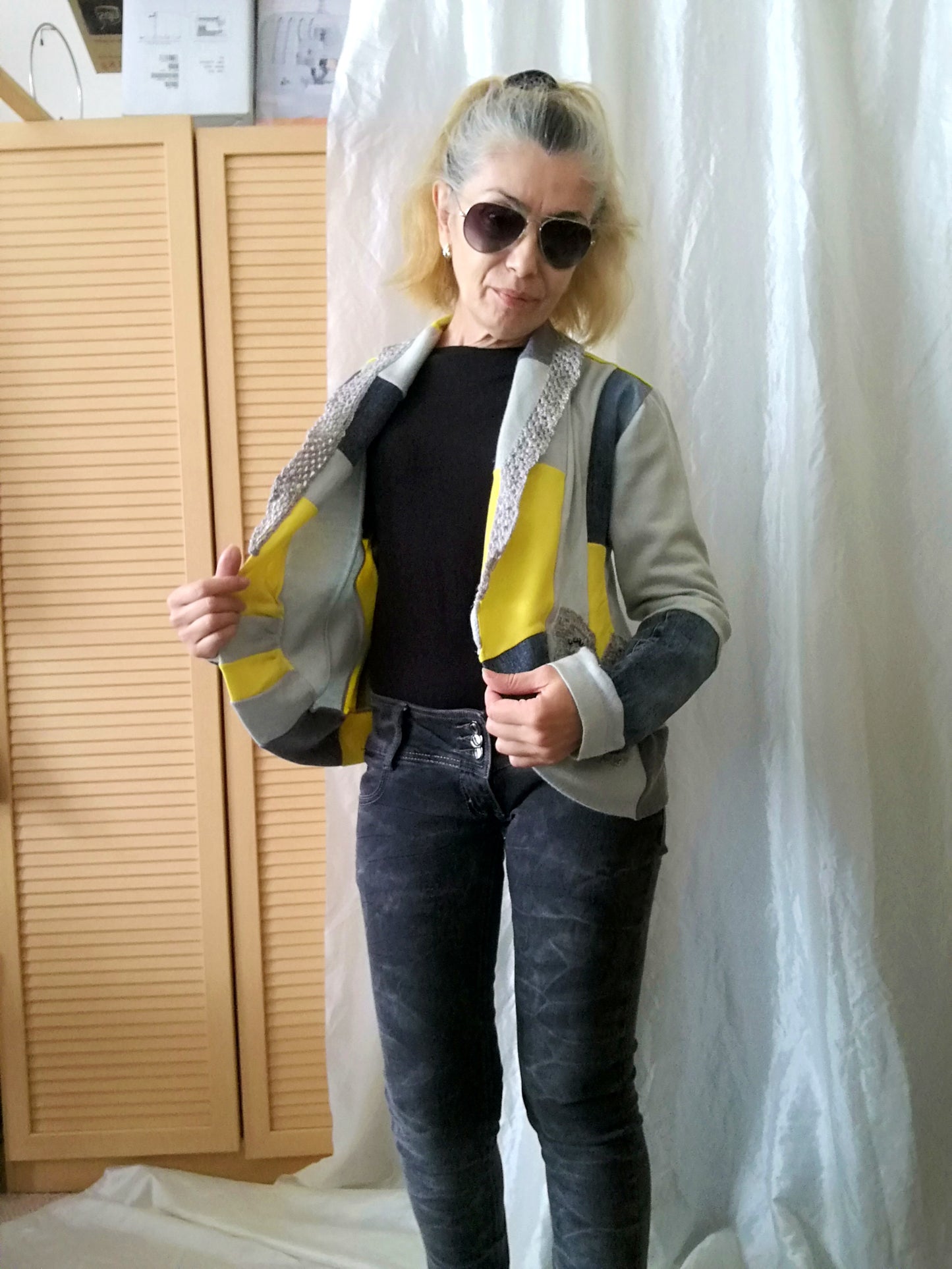 Crop Denim Jacket,M Patchwork Cardigan Jacket