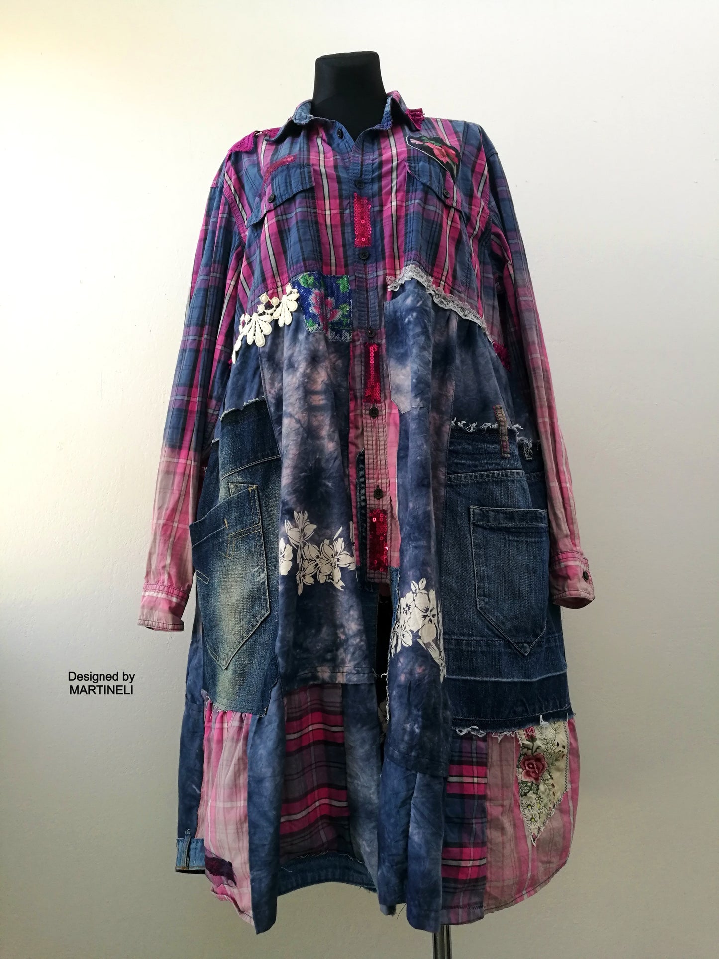 Plus Size Pink Jacket Dress,3XL Long Denim Duster Dress