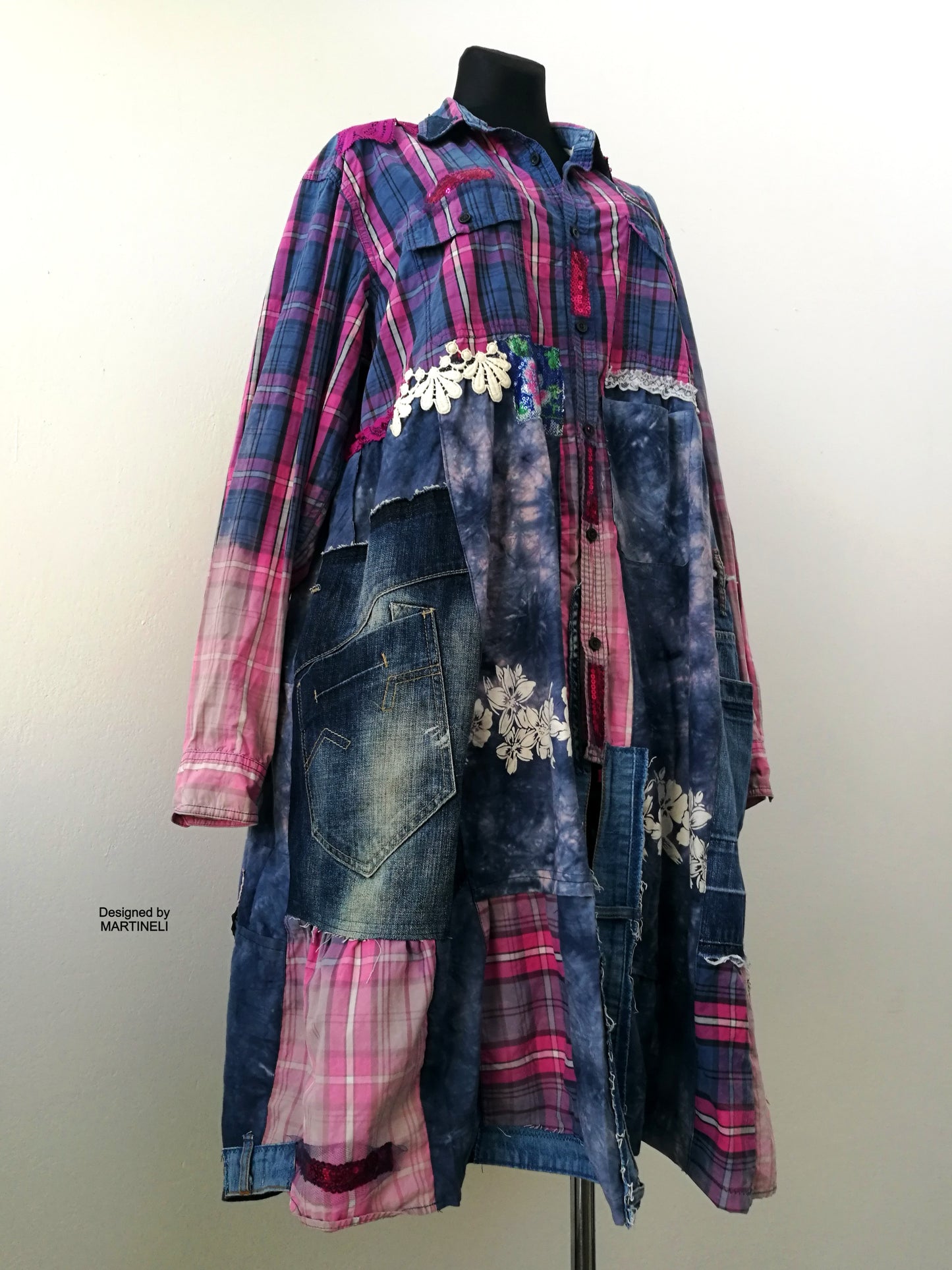 Plus Size Pink Jacket Dress,3XL Long Denim Duster Dress