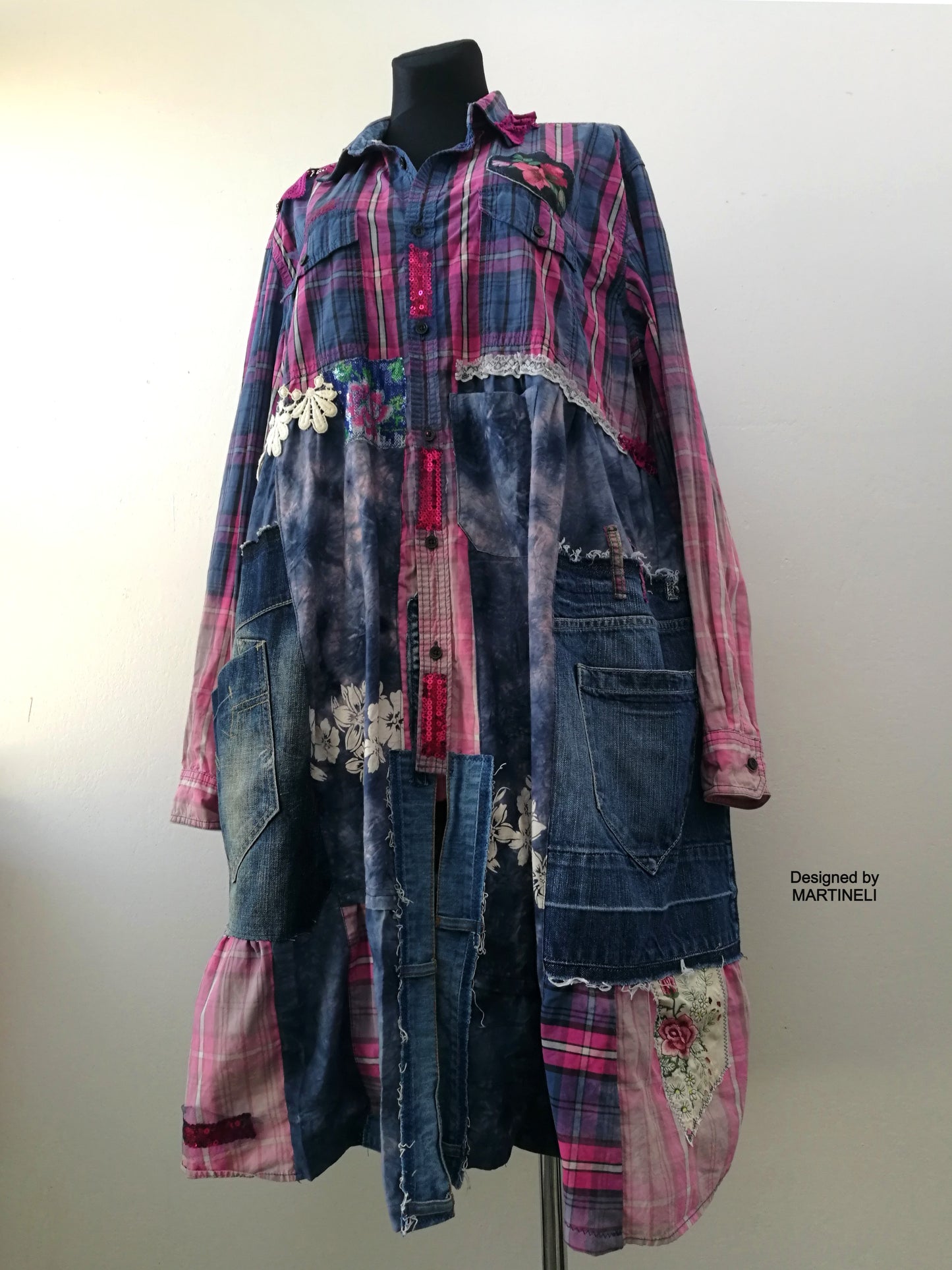 Plus Size Pink Jacket Dress,3XL Long Denim Duster Dress