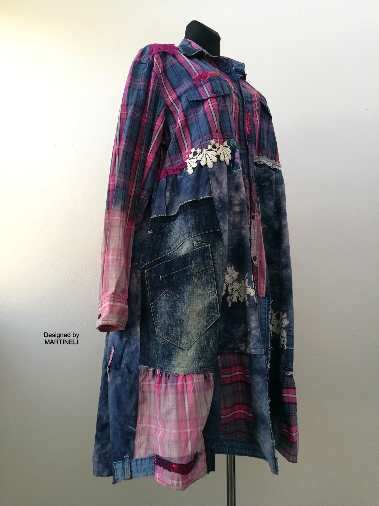 Plus Size Pink Jacket Dress,3XL Long Denim Duster Dress