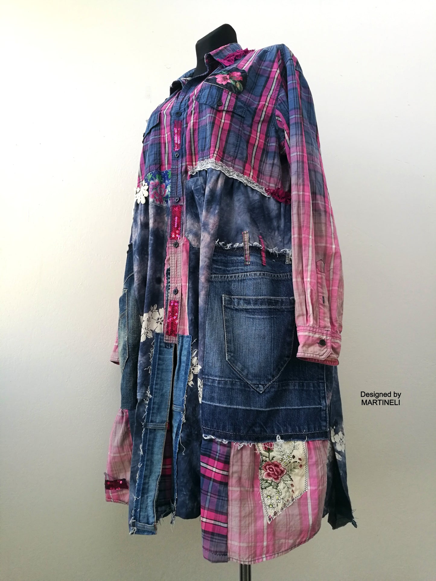 Plus Size Pink Jacket Dress,3XL Long Denim Duster Dress