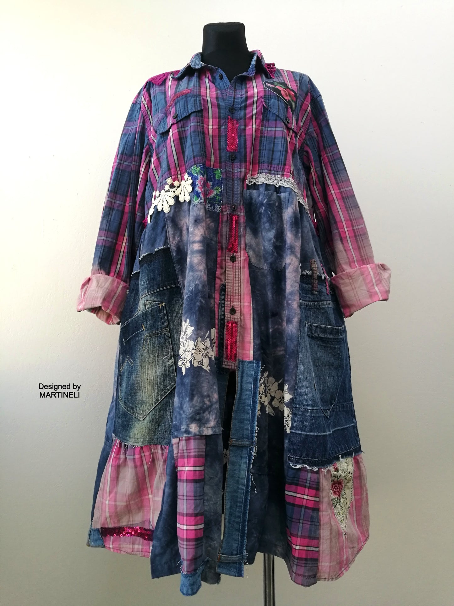 Plus Size Pink Jacket Dress,3XL Long Denim Duster Dress