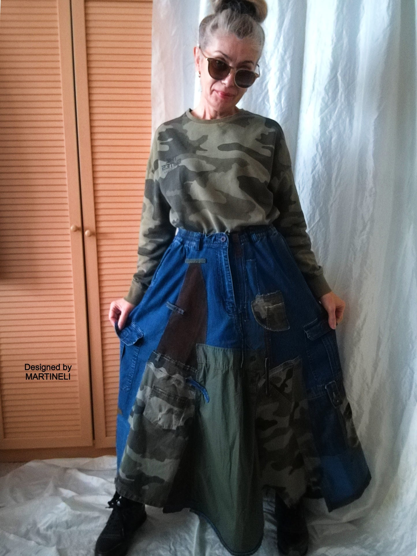 Long Denim Skirt,S/XL Maxi Camouflage Skirt