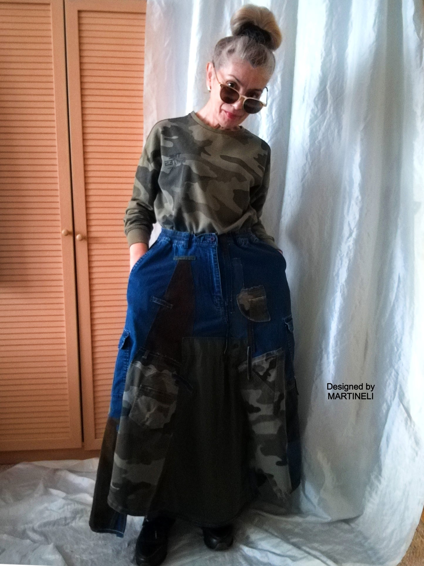 Long Denim Skirt,S/XL Maxi Camouflage Skirt