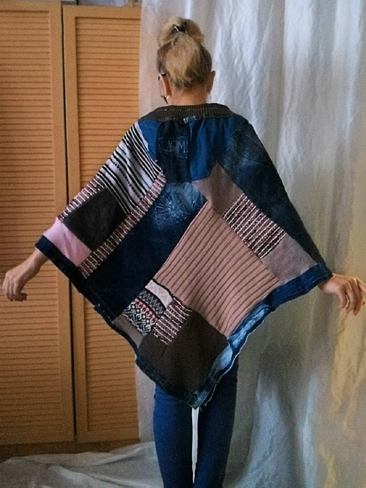 Denim Poncho,S/XL Boho Hippie Womens Poncho