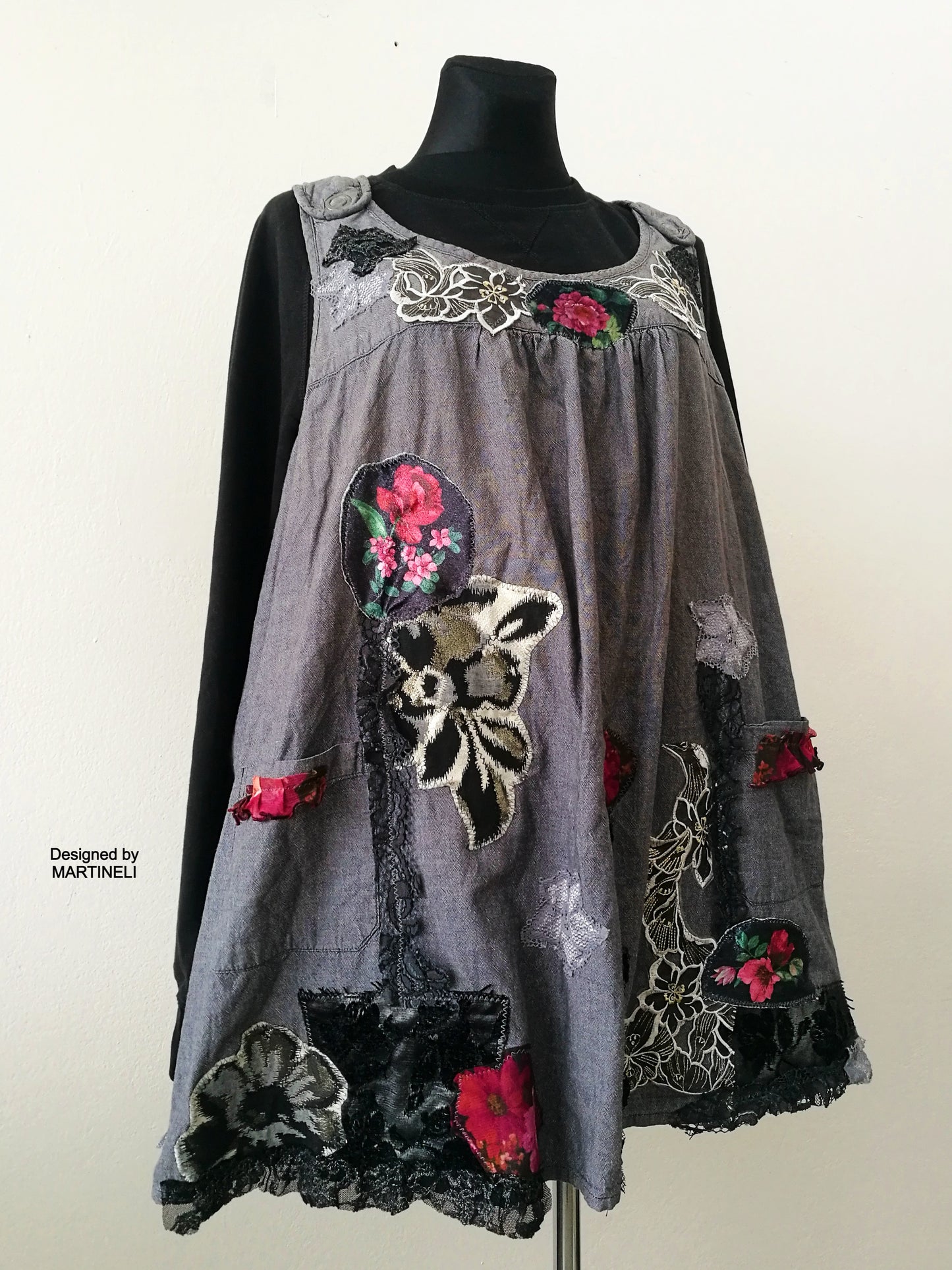 Plus Size Pinafore Dress,3X Boho Embroidered Overall Dress