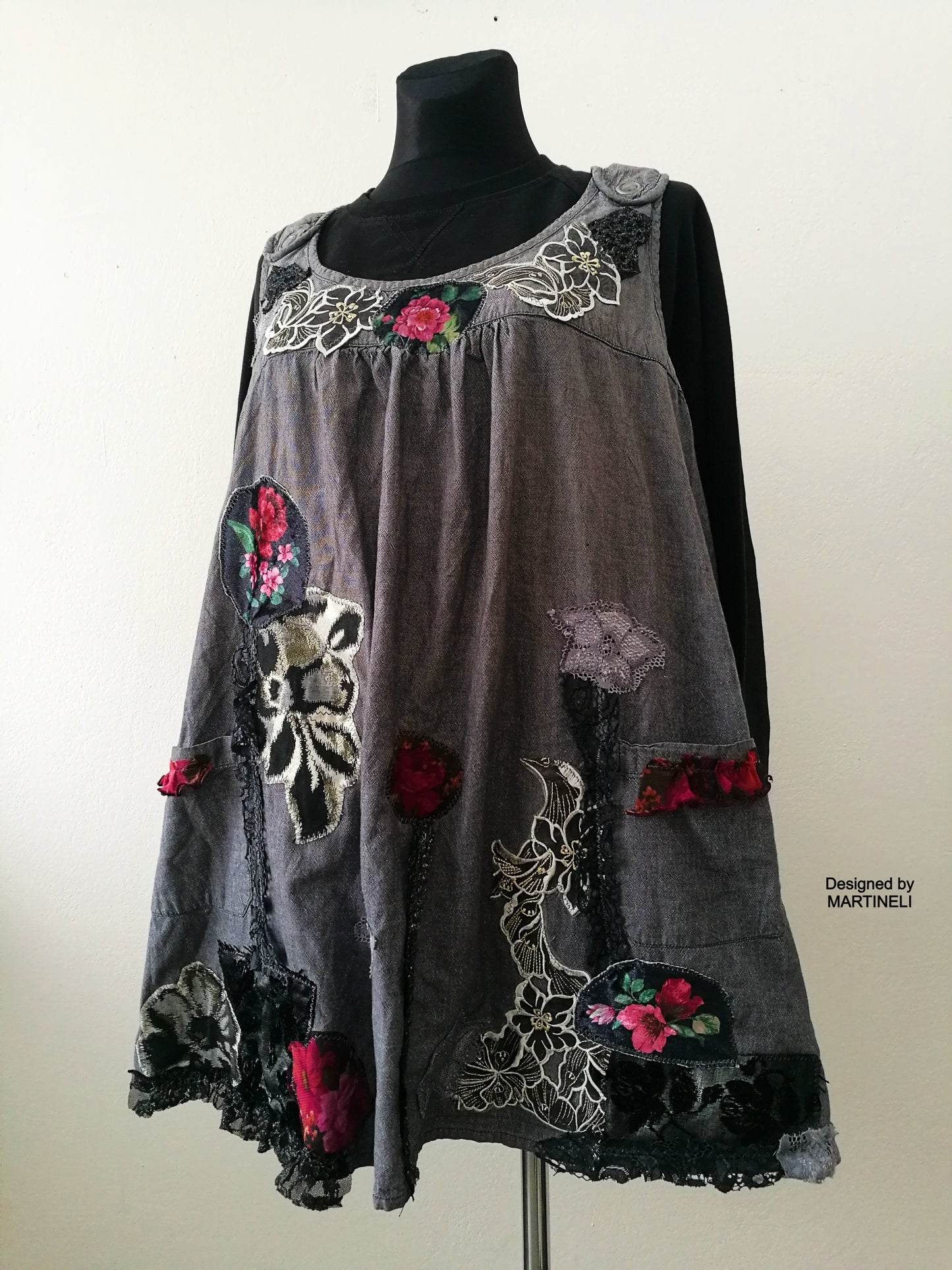 Plus Size Pinafore Dress,3X Boho Embroidered Overall Dress