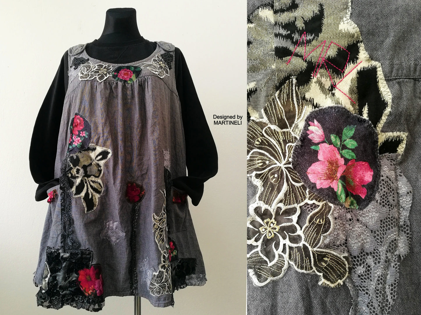 Plus Size Pinafore Dress,3X Boho Embroidered Overall Dress