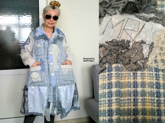 Plus Size Boho Jacket Coat 4X/5X Maxi Blue Jacket Dress