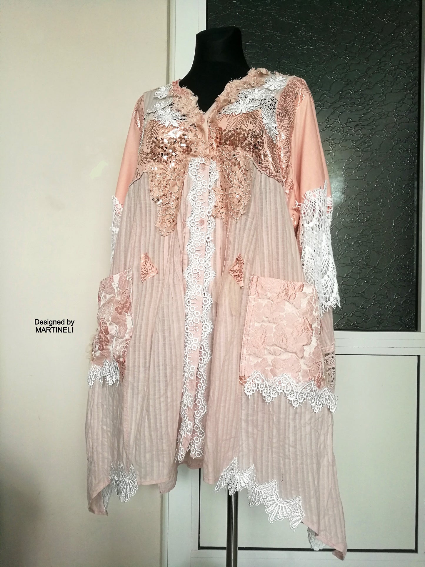 PLUS SIZE PINK JACKET DRESS 5XL MAXI BOHO SHIRT DRESS