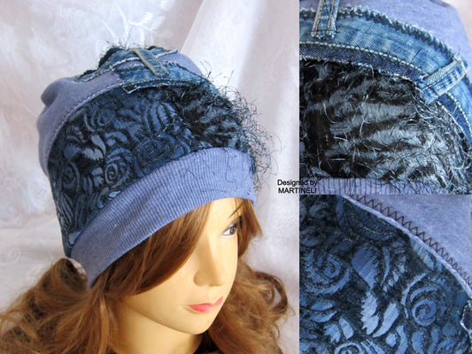 Beanies for Women, Blue Cotton Beanie,Warm Winter Hat for Women