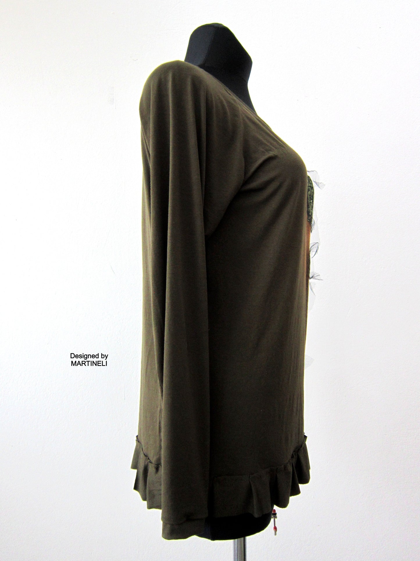 Khaki Green Embroidered Top,M Casual Woman Top