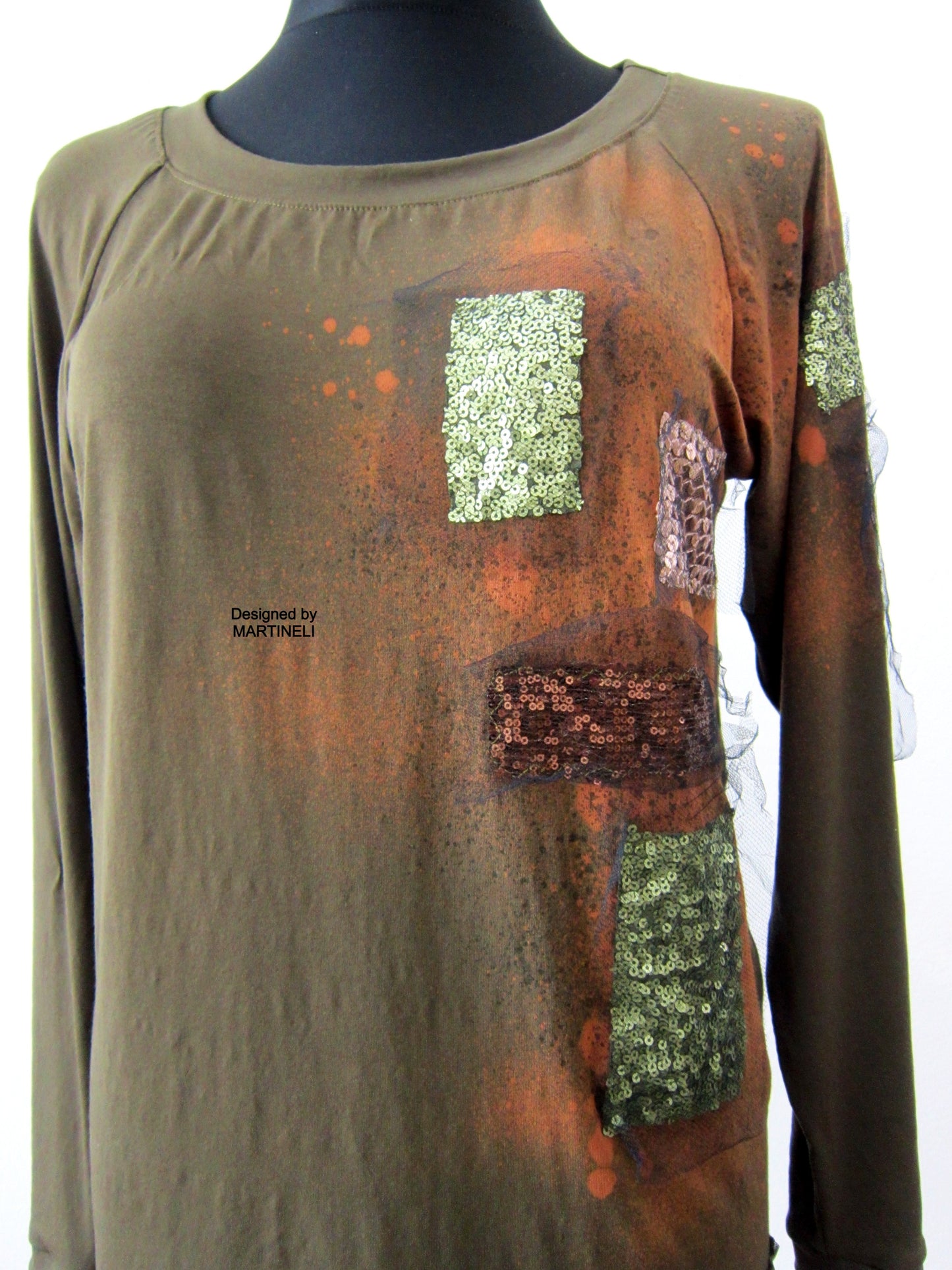 Khaki Green Embroidered Top,M Casual Woman Top