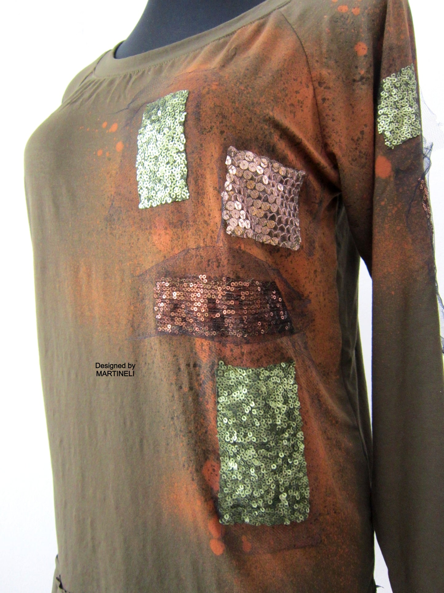Khaki Green Embroidered Top,M Casual Woman Top