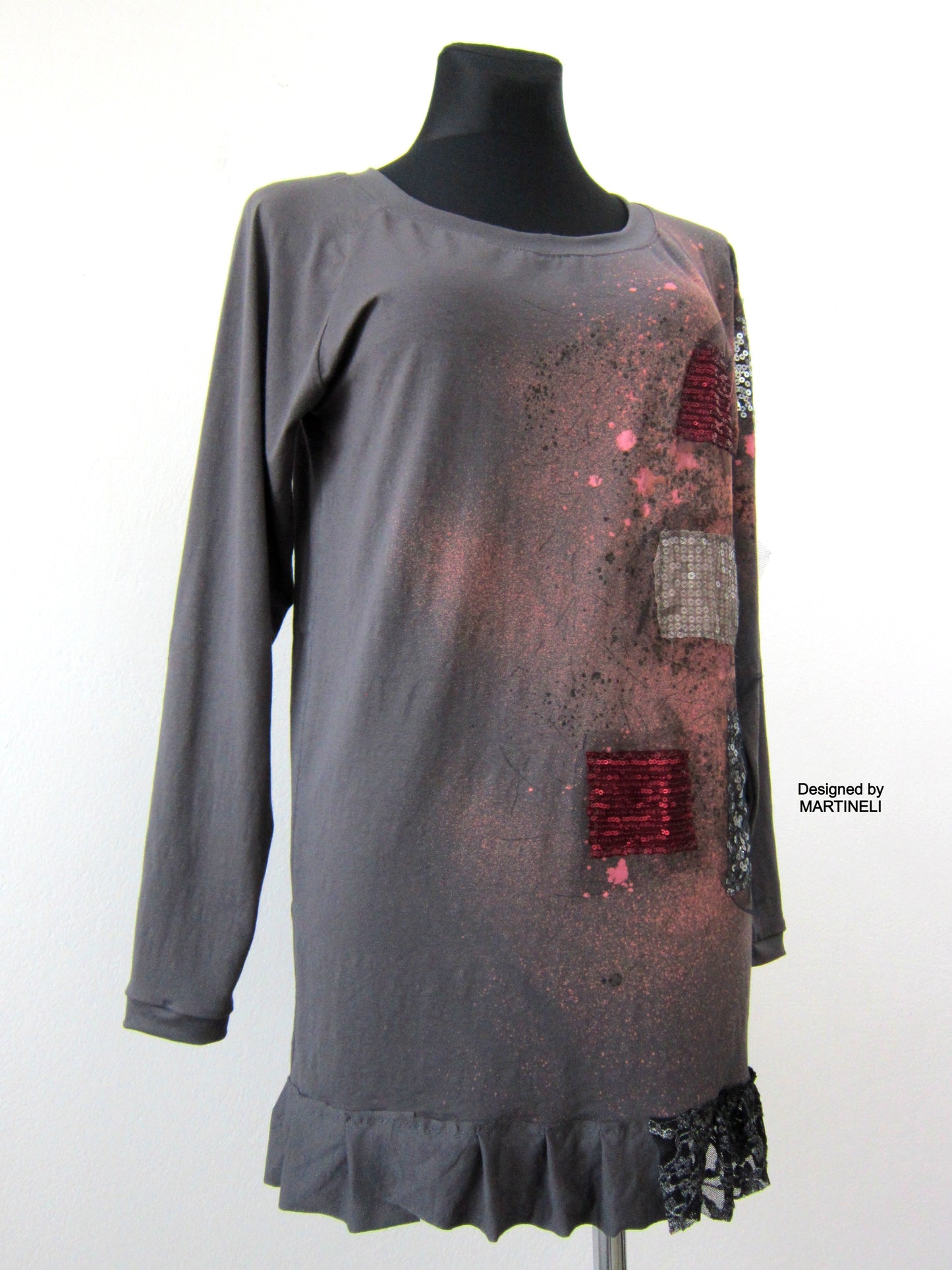 Gray Short Cotton Dress M/L Casual Prom Sequins Dress