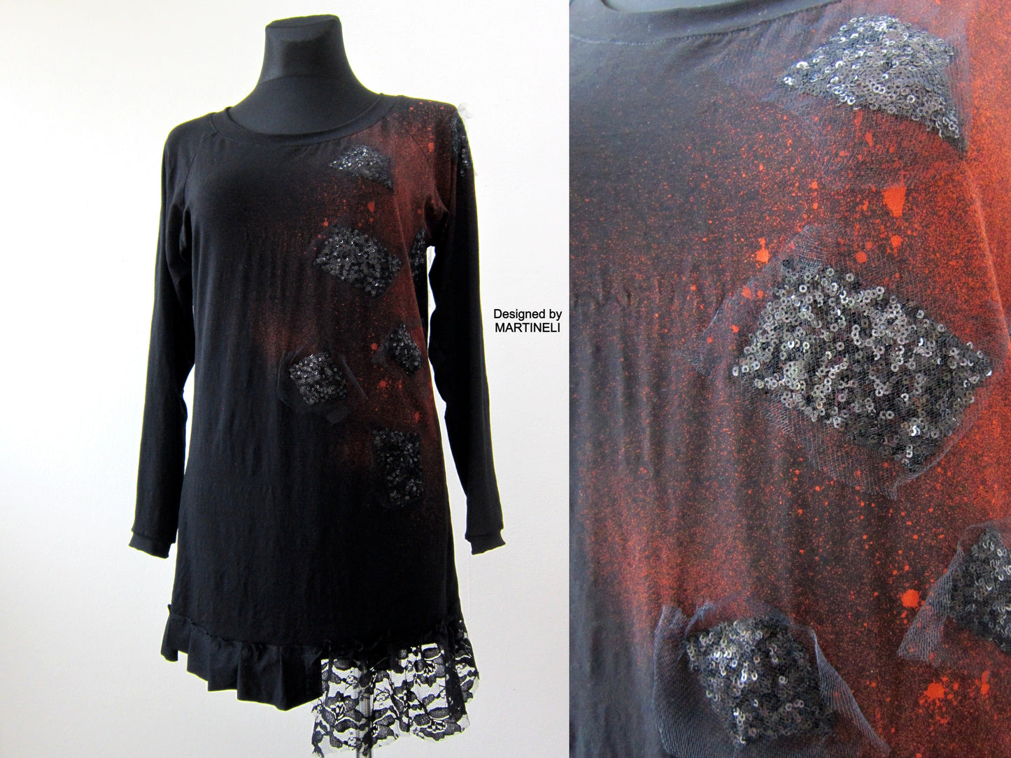 Black Short Cotton Dress M/L Asymmetric Little Black Dress