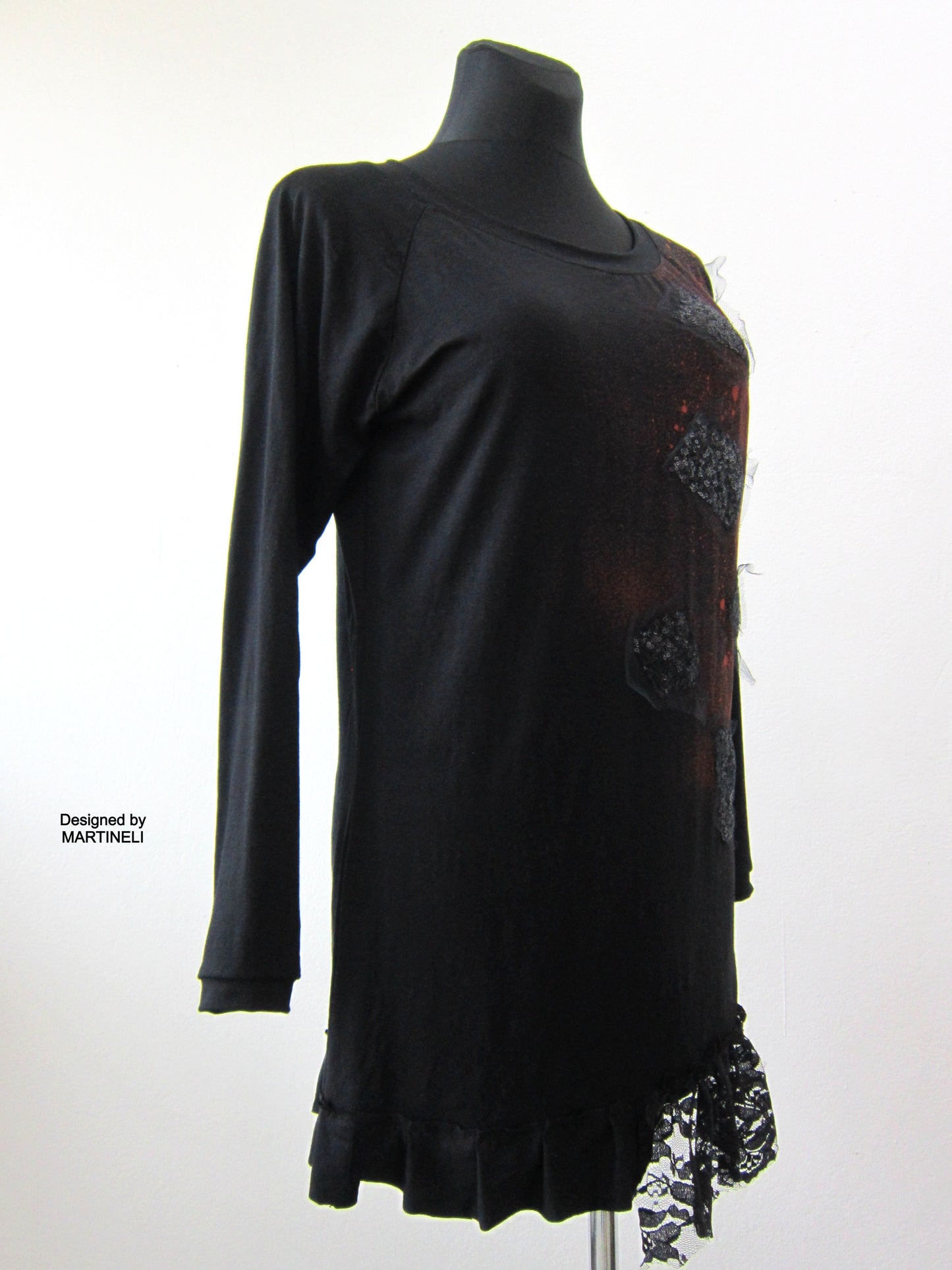 Black Short Cotton Dress M/L Asymmetric Little Black Dress