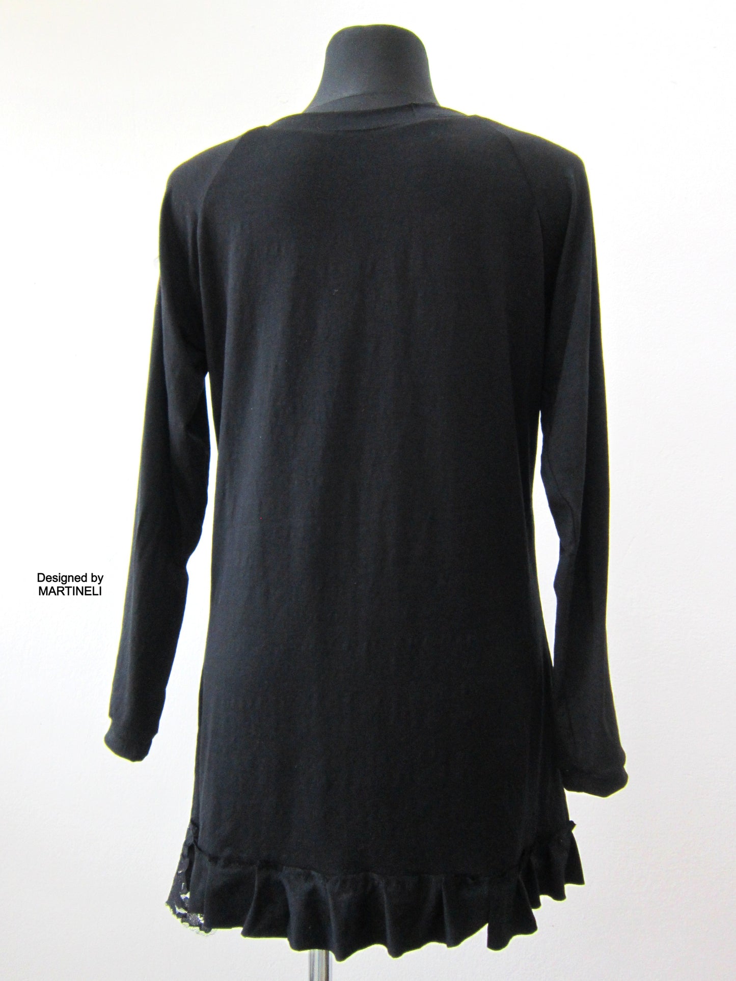 Black Short Cotton Dress M/L Asymmetric Little Black Dress