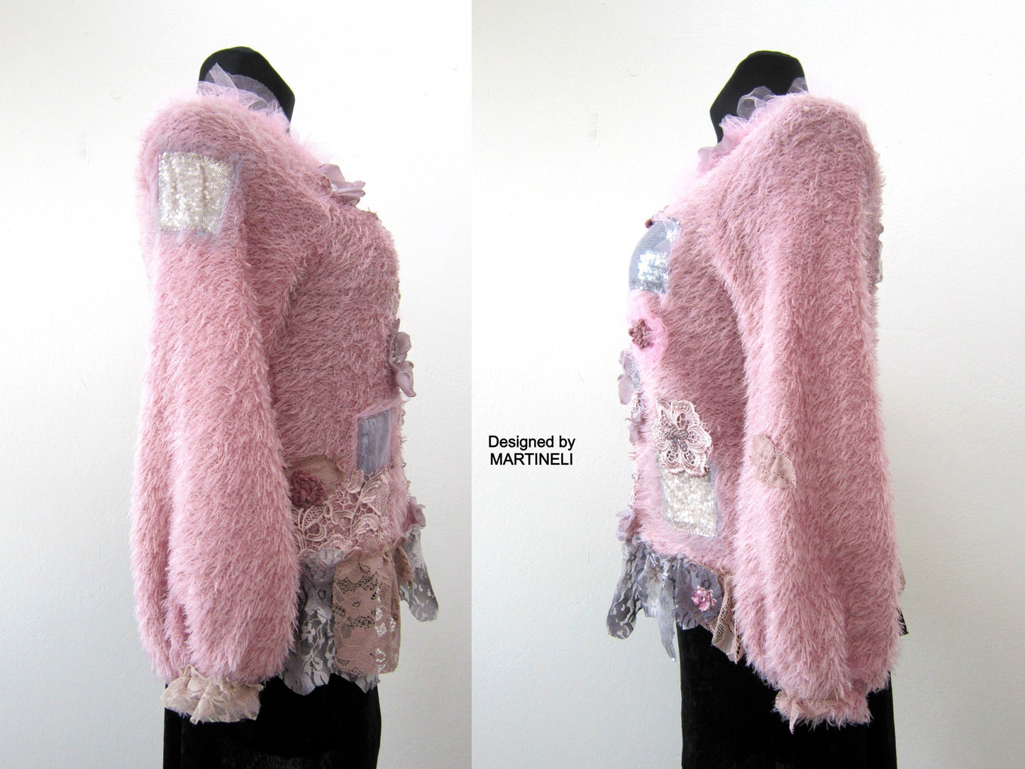 Pink Knit Sweater,S/M Boho Style Upcycled Clothing for Women