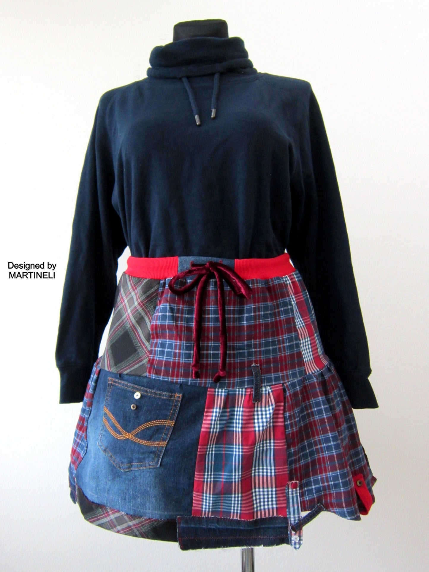 Patchwork Denim Mini Skrt,M Short Smock Skirt