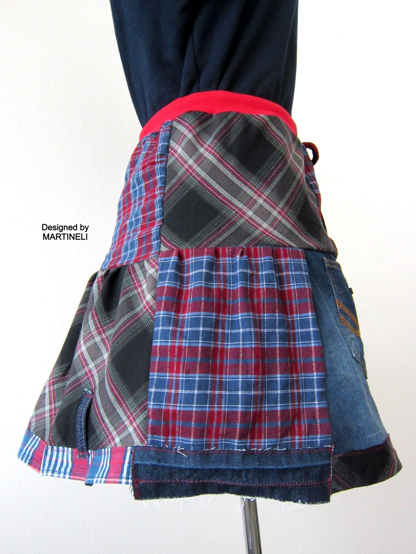 Patchwork Denim Mini Skrt,M Short Smock Skirt