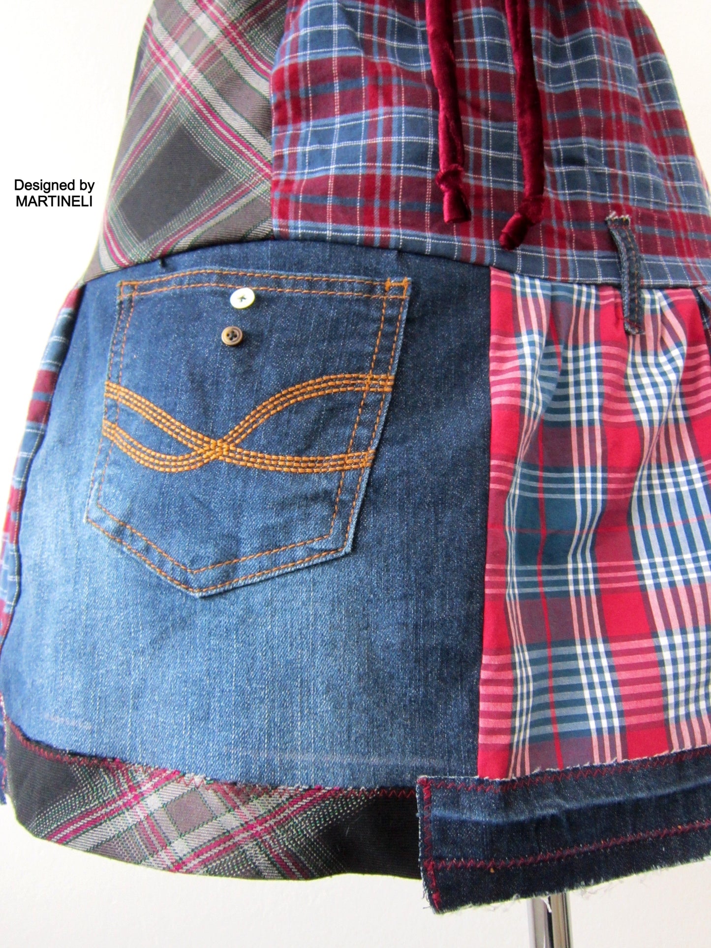 Patchwork Denim Mini Skrt,M Short Smock Skirt