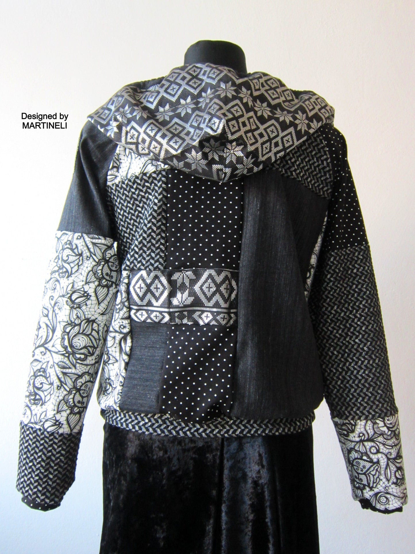 M/L Gray Boho Hoodie,Patchwork Hoodie for Women
