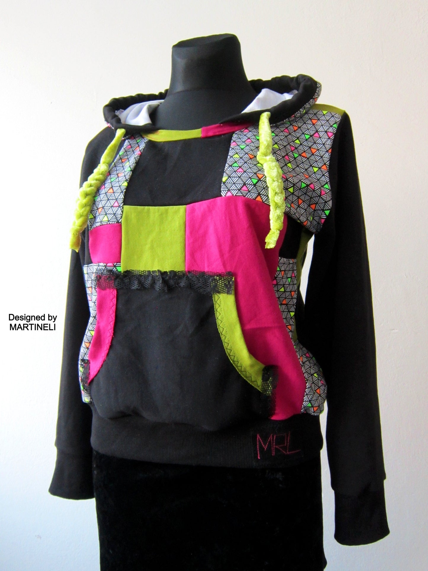 Long Sleeves Hoodie for Women,M/L Patchwork Hooded Top
