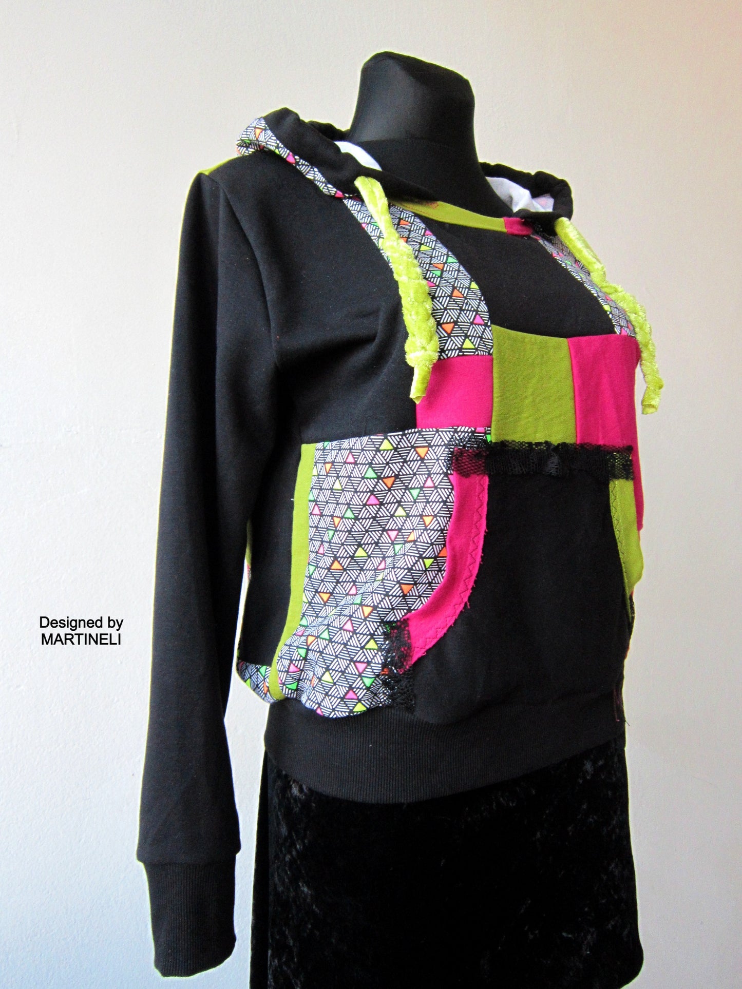 Long Sleeves Hoodie for Women,M/L Patchwork Hooded Top