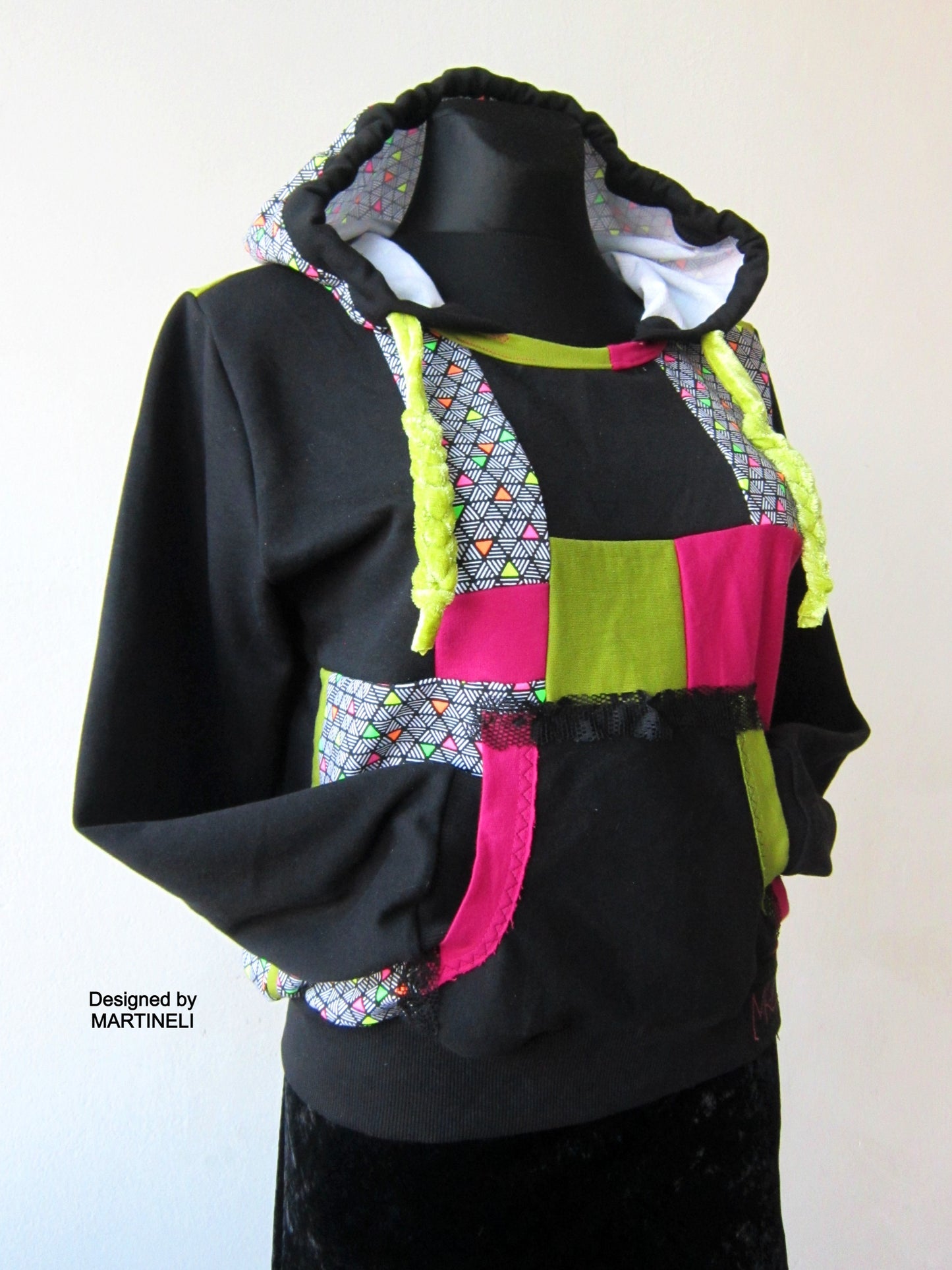 Long Sleeves Hoodie for Women,M/L Patchwork Hooded Top