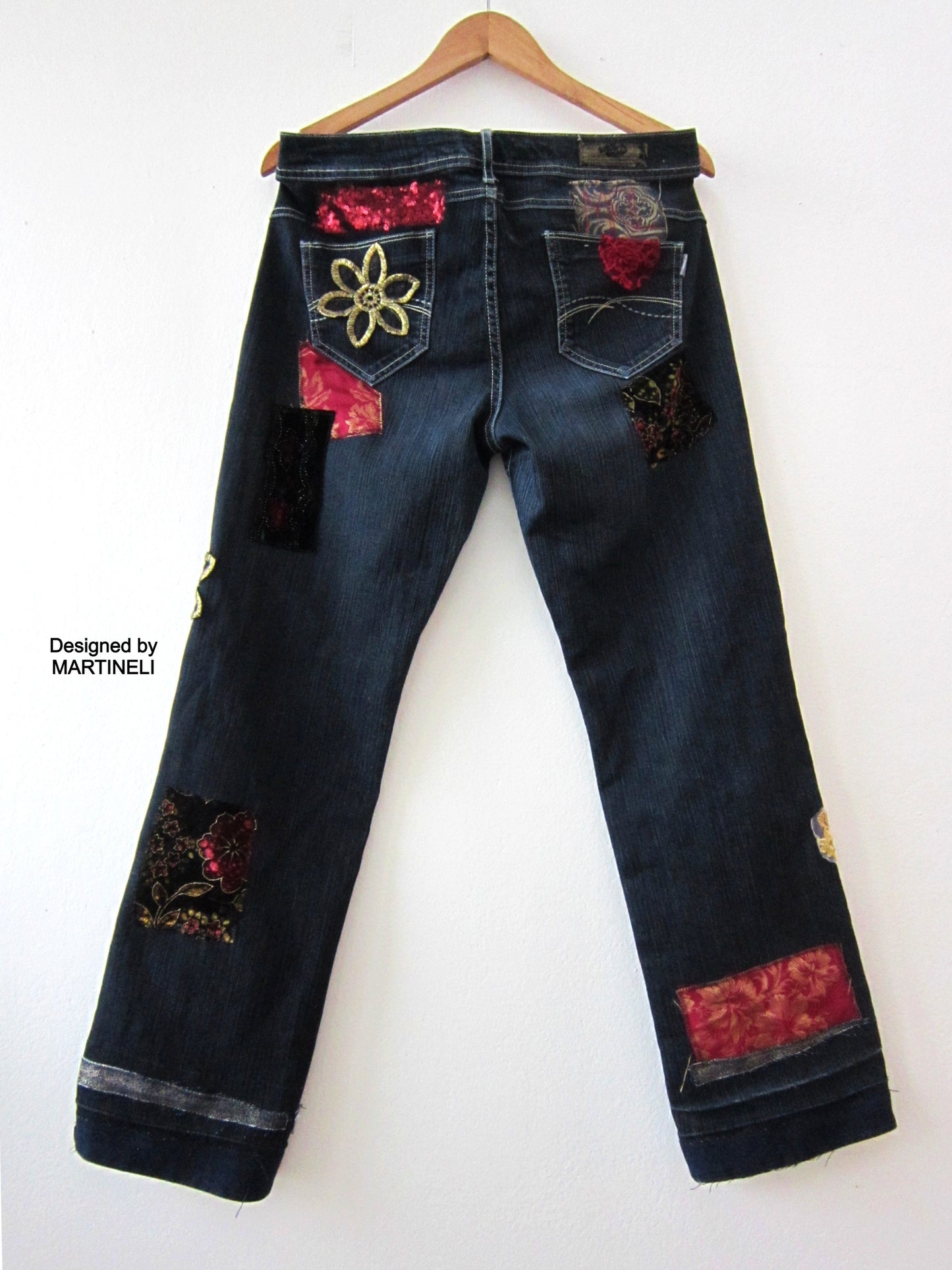 Boho Floral Jeans for Women,M Embroidered Jeans