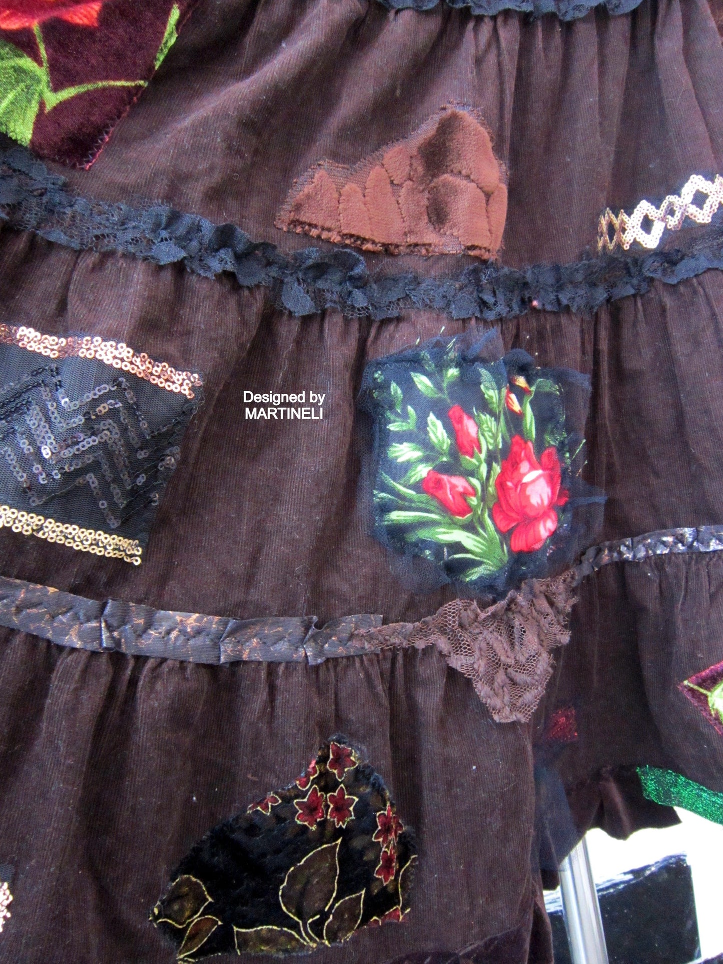 Long Brown Corduroy Skirt,XL Boho Gypsy Embroidered Skirt