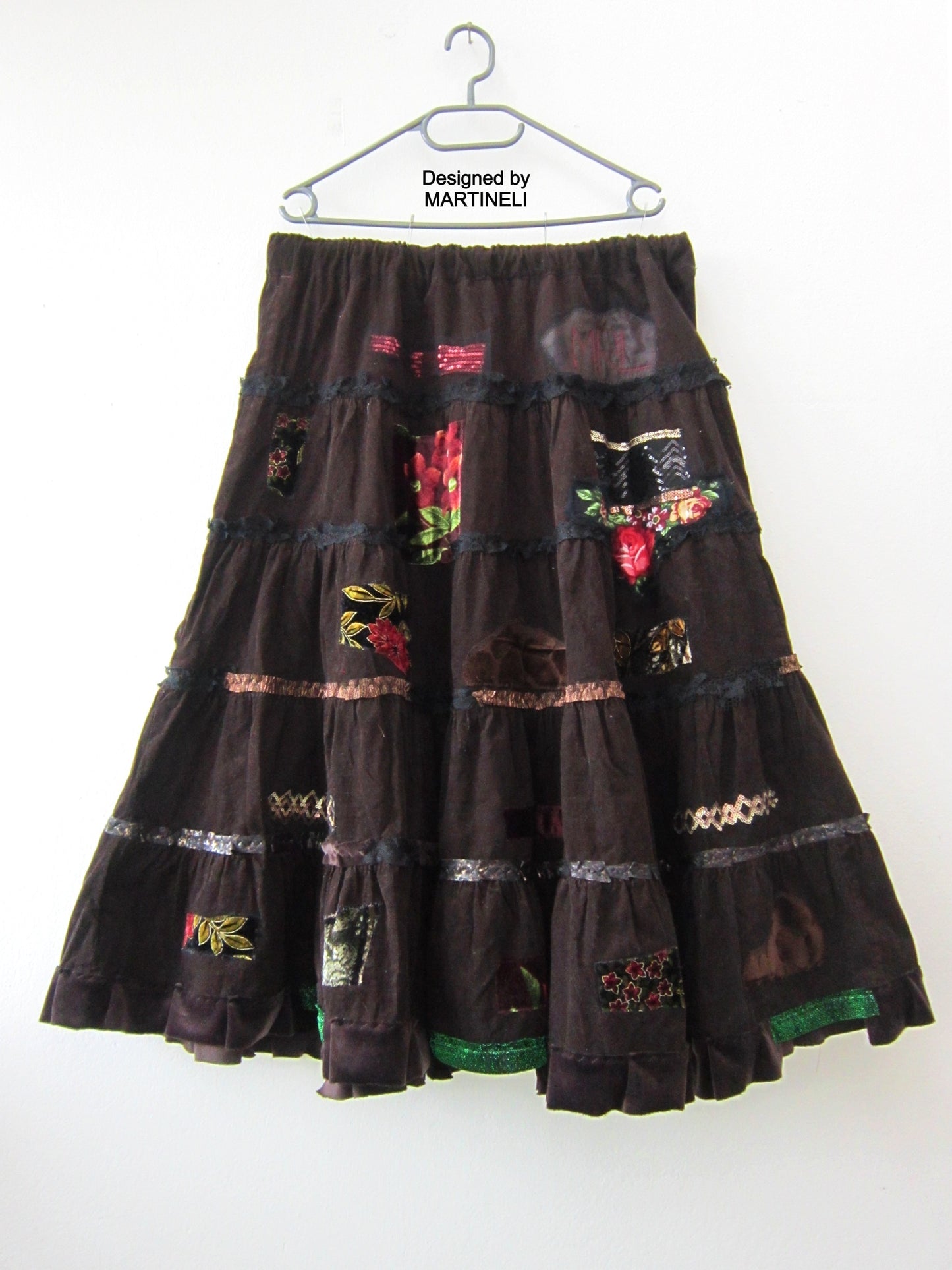 Long Brown Corduroy Skirt,XL Boho Gypsy Embroidered Skirt