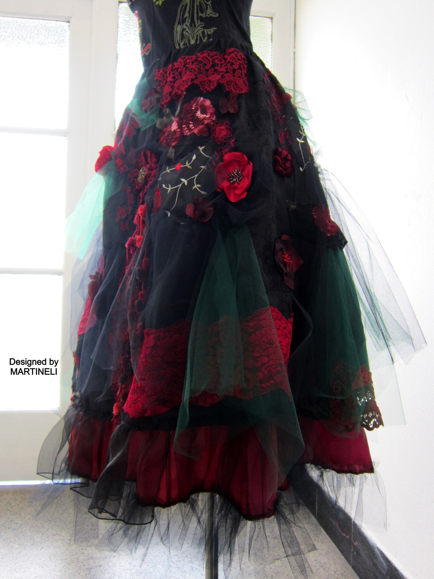 Plus Size Black Shabby Chic Long Skirt, Gypsy Embroidered Skirt,Long Wedding Skirt