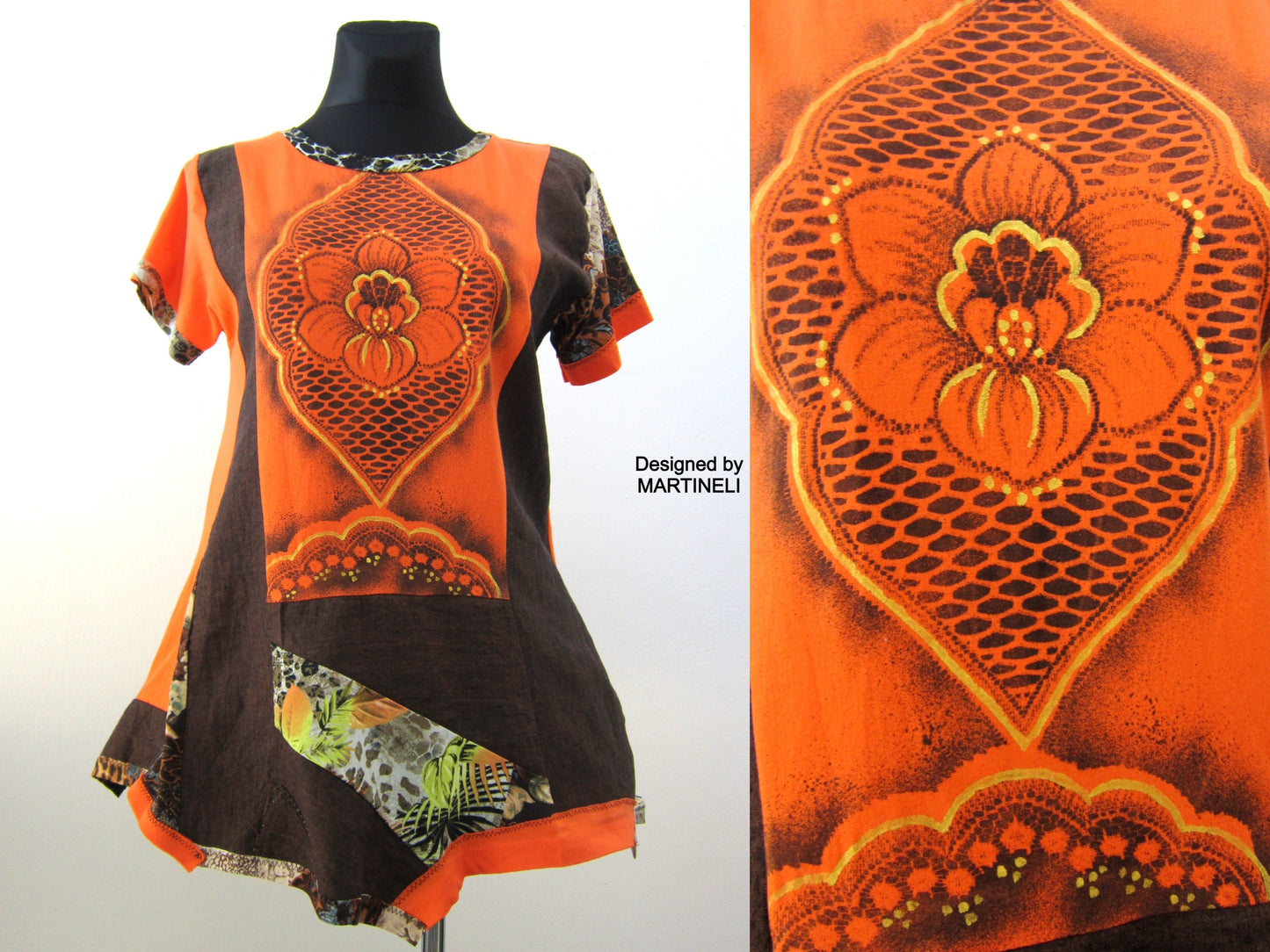 Short Orange Dress,M/L Summer Linen Tunic Top for Women