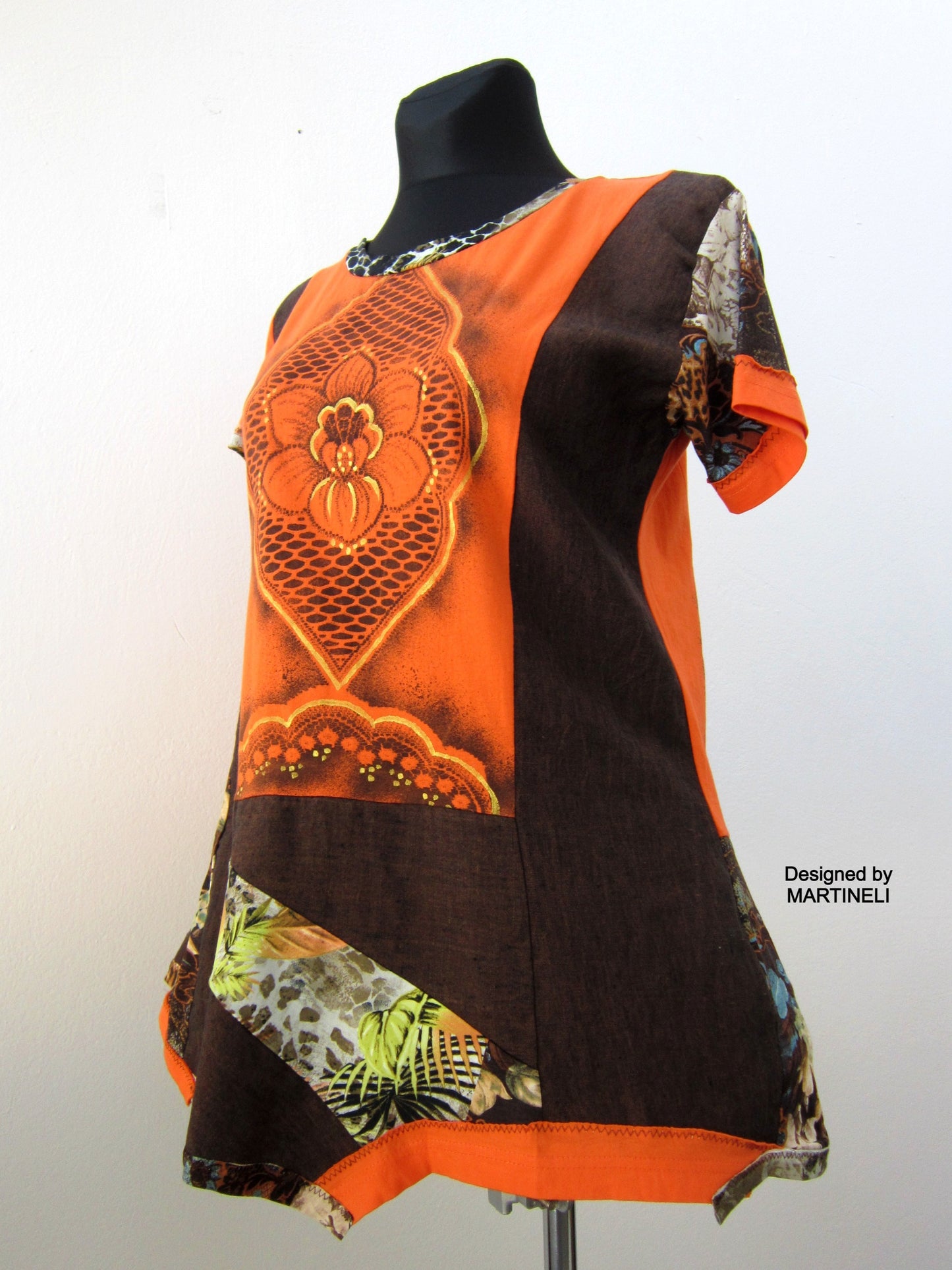 Short Orange Dress,M/L Summer Linen Tunic Top for Women