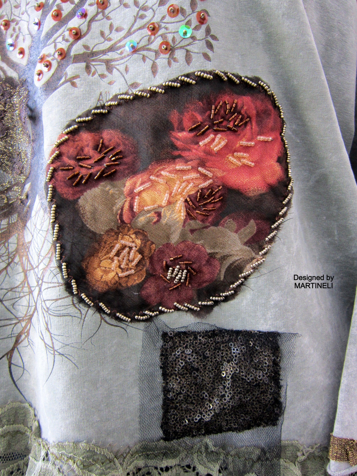 Embroidered Sweatshirt for Women,M Gray Cotton Top