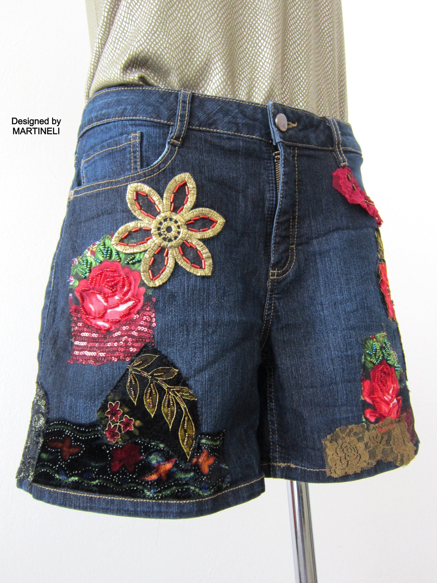 Women`s Denim Shorts,Summer Jean ShortsM/L Upcycled Clothing for Women