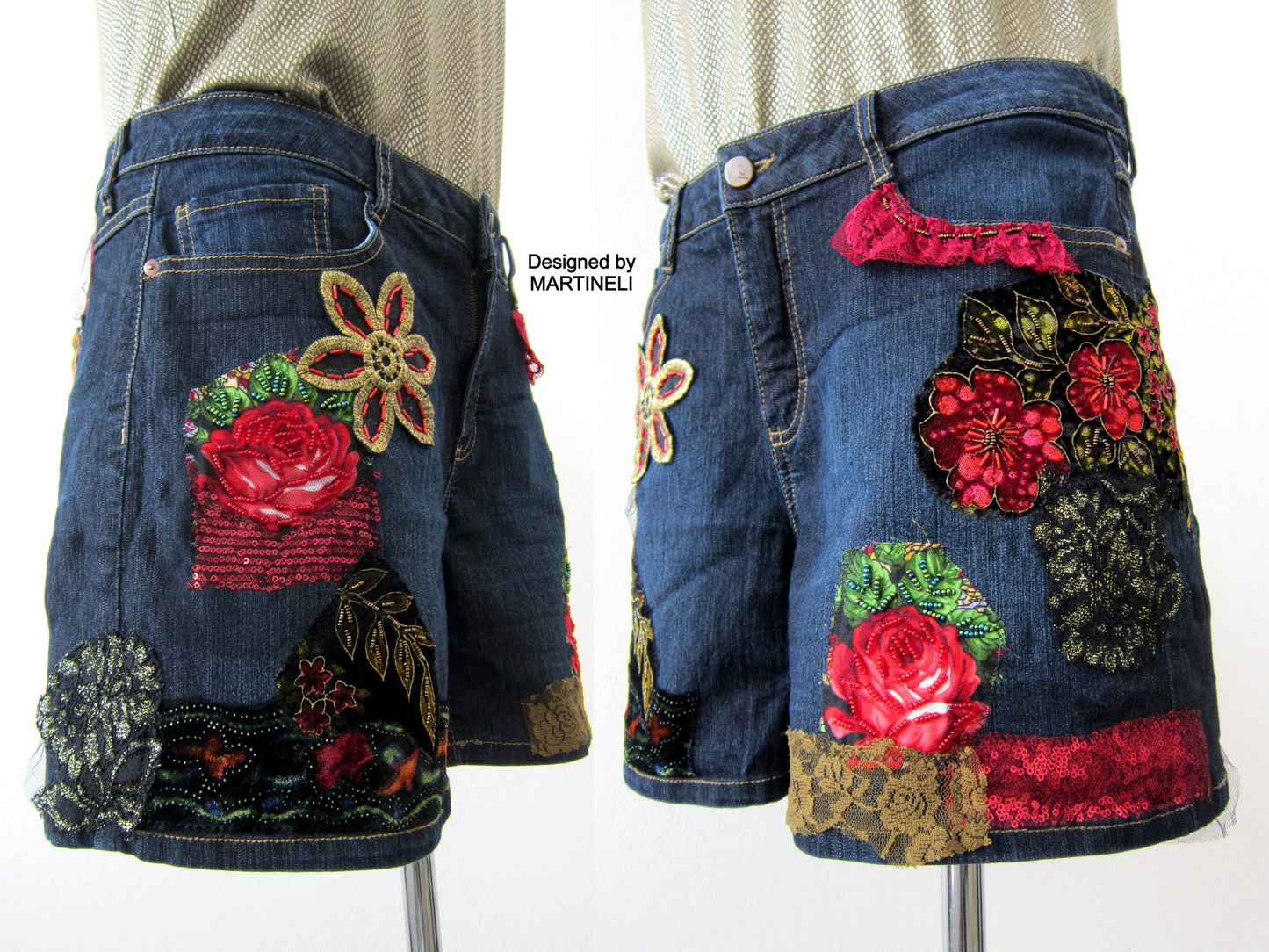Women`s Denim Shorts,Summer Jean ShortsM/L Upcycled Clothing for Women